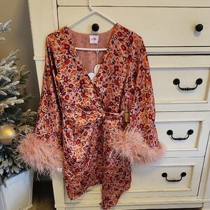 Buddy Love Floral Wrap Dress with Feather Cuffs